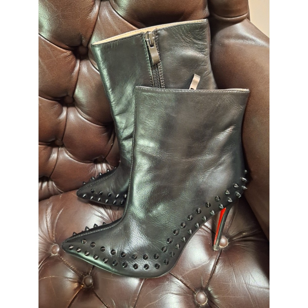 Christian Louboutin Black Leather Studded Ankle Boots Italy 40 US 9